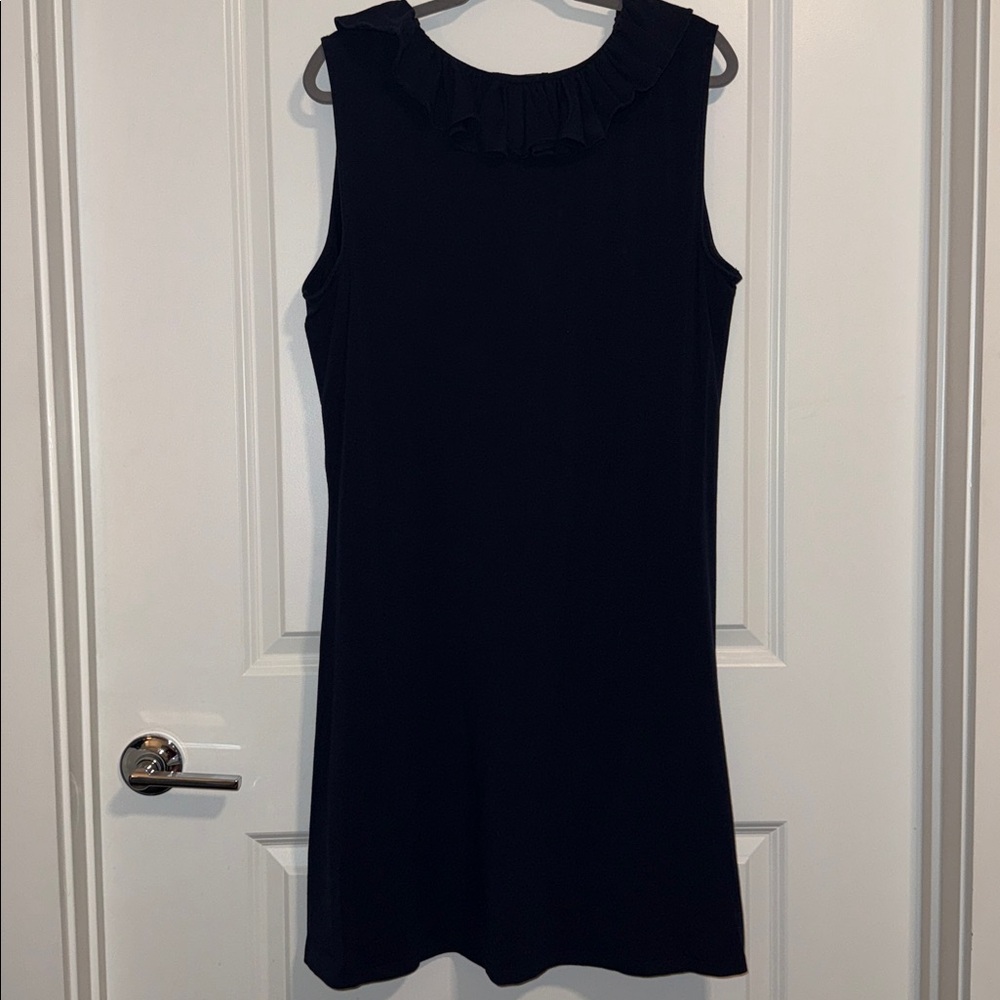 Navy Ruffle Neck Dress - Picture 3 of 4